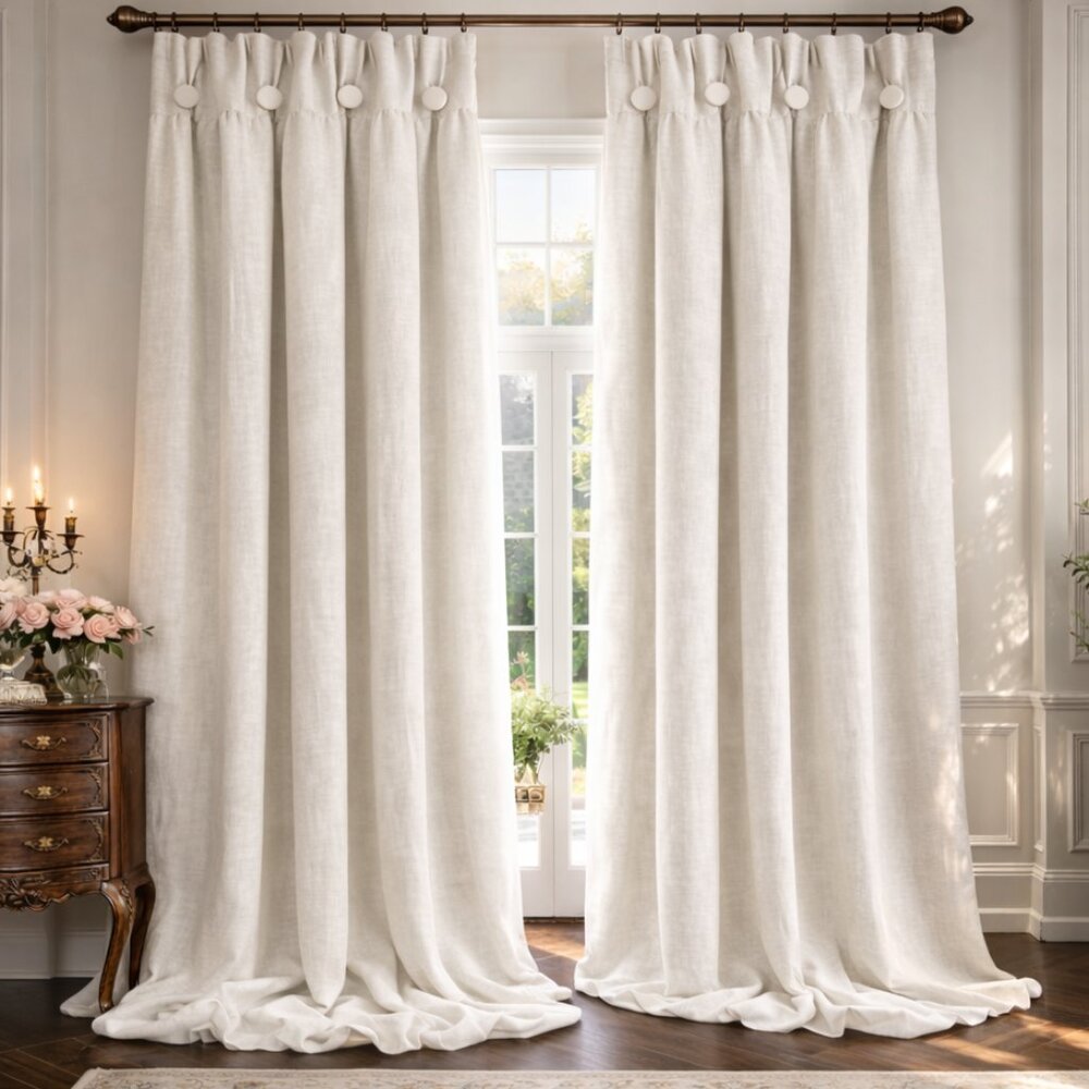 NWT Aimee Maison Antigua Linen Curtains With Button Inverted Pleats 2 Pack